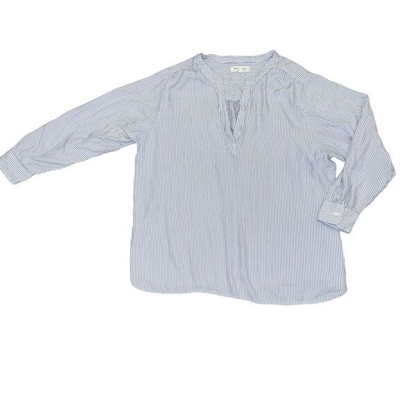 Workshop Republic Clothing Tops - WORKSHOP Blue & White Striped V-Neck Long Sleeve Light Weight Blouse Size 1X